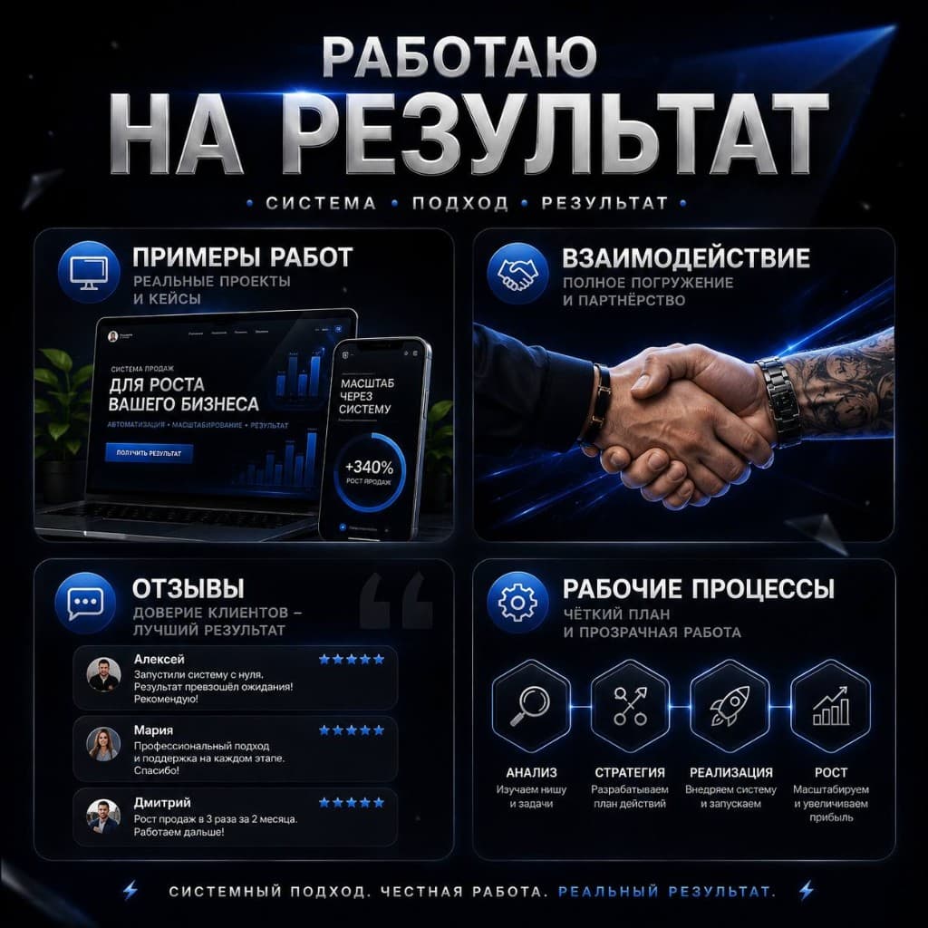 Работаю на результат — кейсы, отзывы, процессы